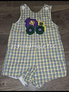 Yellow Plaid Baby Romper Mardi Gras Fits 2t/3t